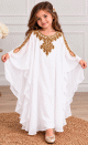 Robe de Cérémonie Fille en Mousseline Brodées Dorées & Manches Papillon- Modèle Princesse - Blanc